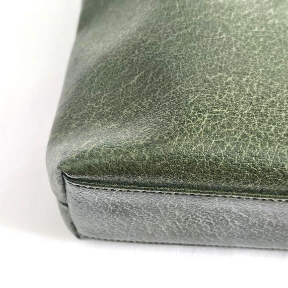 VTG ESPRIT Small Hand Tote Satchel Army Green Faux Leather Silver - Picture 8 of 9